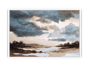 Moody marsh landscape canvas art with storm clouds for refined office or living room decor.