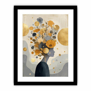 Modern floral silhouette canvas art with gold accents for elegant hallway or bedroom decor.