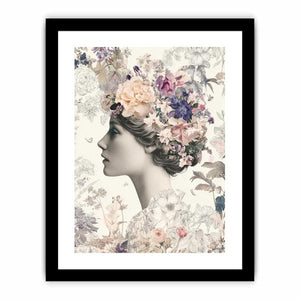 Vintage floral woman portrait canvas art for romantic bedroom and hallway decor.