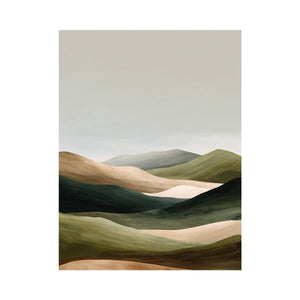 Minimal green rolling hills canvas art for peaceful bedroom decor.