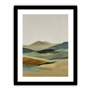 Soft abstract highland landscape canvas art for calm bedroom styling.