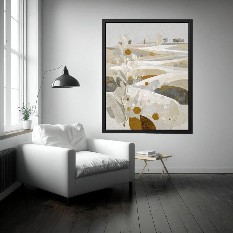 Elegant white botanical landscape canvas art for neutral bedroom decor.
