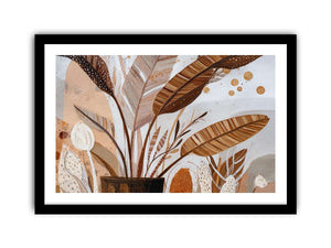 Earthy tropical leaves canvas art for warm boho living room decor.