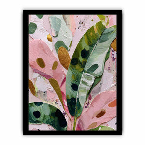 Colorful pink and green botanical canvas art for modern bedroom decor.