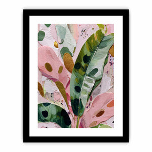 Colorful pink and green botanical canvas art for modern bedroom decor.