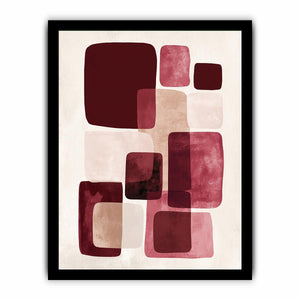 Modern burgundy geometric canvas art for warm bedroom decor.