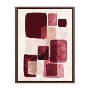 Modern burgundy geometric canvas art for warm bedroom decor.