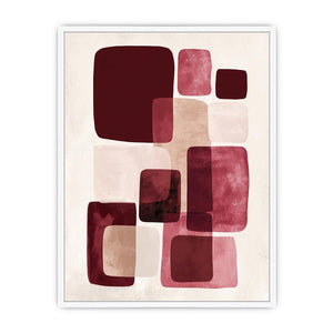Modern burgundy geometric canvas art for warm bedroom decor.
