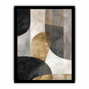 Black grey and gold abstract canvas art for luxury living room decor.