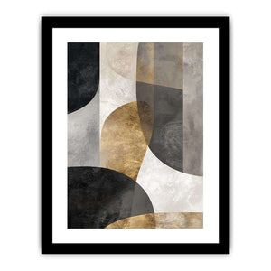 Black grey and gold abstract canvas art for luxury living room decor.