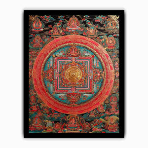 Ornate Tibetan mandala canvas art for meditation room and spiritual home decor.