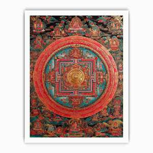 Ornate Tibetan mandala canvas art for meditation room and spiritual home decor.