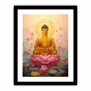 Soft golden Buddha lotus canvas art for peaceful bedroom and meditation decor.