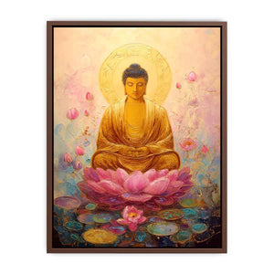 Soft golden Buddha lotus canvas art for peaceful bedroom and meditation decor.