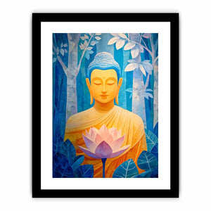 Blue Buddha lotus canvas art for calm bedroom, office or meditation room decor.