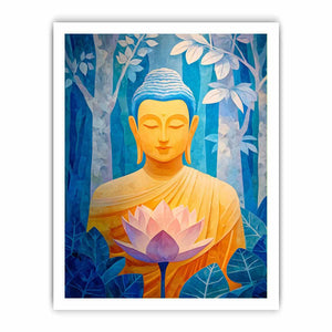 Blue Buddha lotus canvas art for calm bedroom, office or meditation room decor.