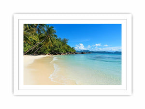 Tropical beach with palm trees and turquoise water canvas art for coastal decor