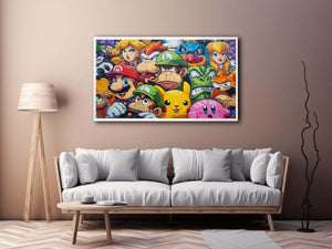 Colourful cartoon gaming collage for playful teen bedroom or game room wall decor.
