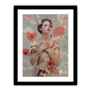 Soft floral woman portrait with butterflies for romantic bedroom canvas decor.