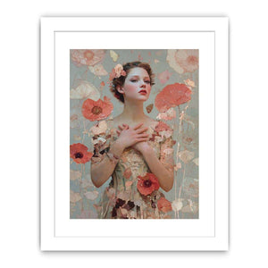 Soft floral woman portrait with butterflies for romantic bedroom canvas decor.