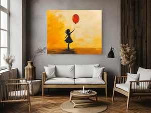 Silhouette girl with red balloon modern canvas art for contemporary decor