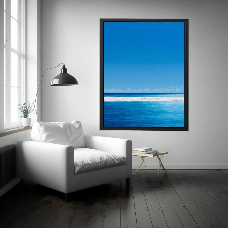 Bright turquoise ocean canvas art with white surf and blue sky for coastal bedroom decor.