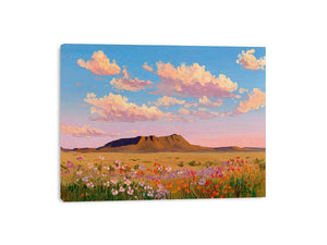 Colorful desert wildflower canvas art for vibrant living room decor.