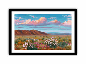 Vibrant desert wildflower landscape canvas art for modern living room decor.