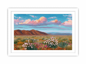 Vibrant desert wildflower landscape canvas art for modern living room decor.