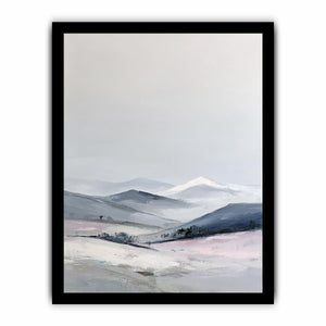 Vertical snowy mountain canvas art for calm minimalist bedroom decor.