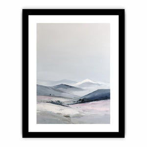 Vertical snowy mountain canvas art for calm minimalist bedroom decor.