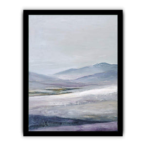 Misty lavender mountain canvas art for peaceful modern bedroom decor.