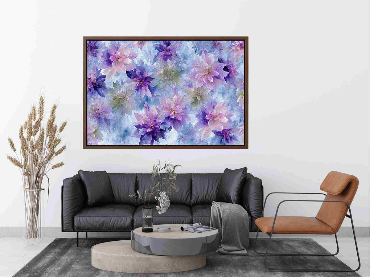 Lavender pink floral canvas art for dreamy bedroom decor.