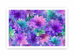 Vibrant purple teal floral canvas art for colorful bedroom decor.