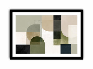 Sage geometric abstract canvas art for calm modern living room decor.