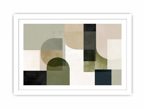 Sage geometric abstract canvas art for calm modern living room decor.