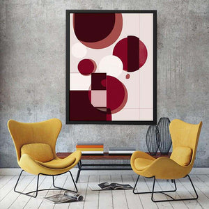 Burgundy geometric abstract canvas art for bold modern room decor.