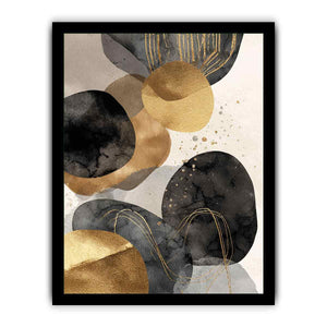 Black and gold abstract canvas art for luxury living room decor.