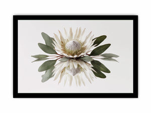 White protea botanical canvas art for serene bedroom or living room decor.