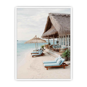 Luxury beach villa canvas print for coastal bedroom or living room decor.