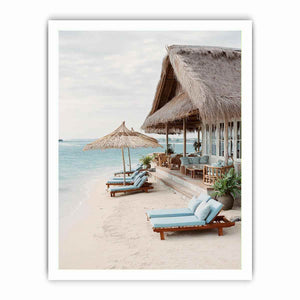 Luxury beach villa canvas print for coastal bedroom or living room decor.