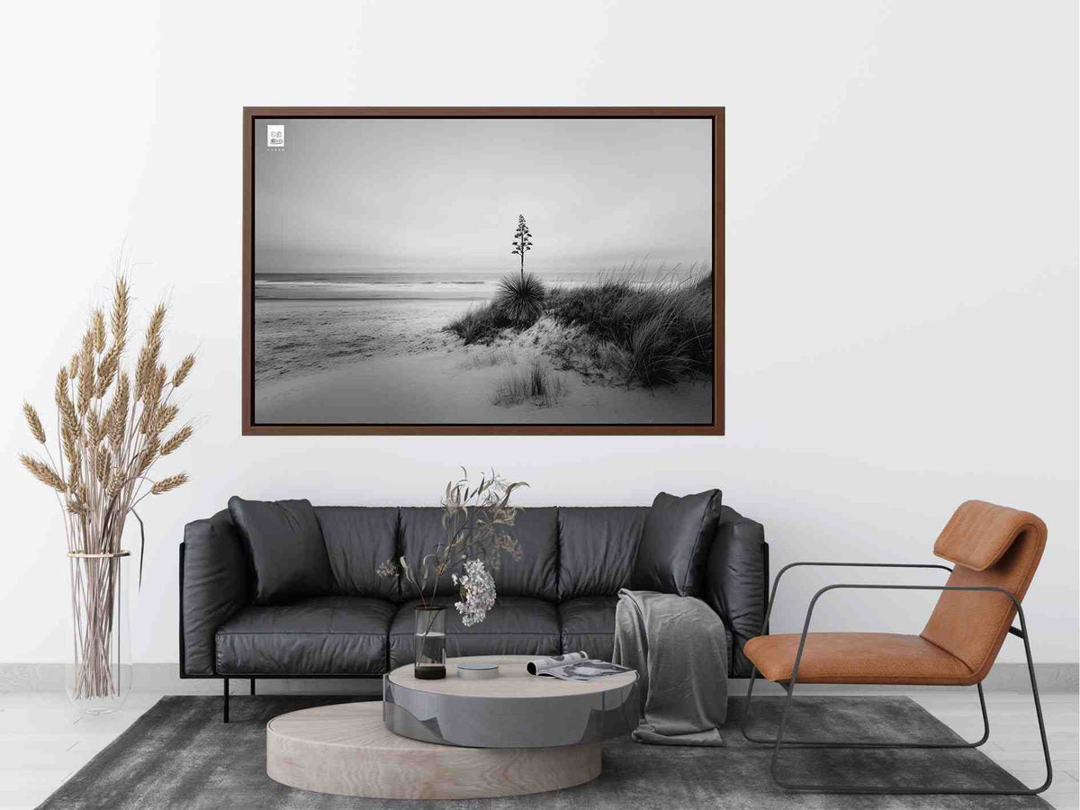 Black and white coastal dune photography canvas for calm modern decor.