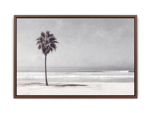 Monochrome palm beach canvas print for coastal bedroom wall decor.