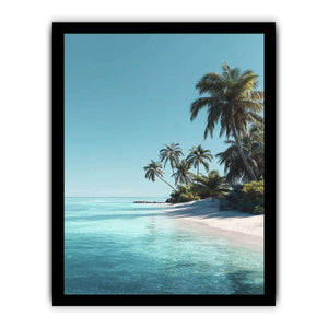Tropical palm beach canvas print for serene coastal bedroom decor.