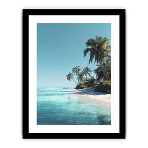 Tropical palm beach canvas print for serene coastal bedroom decor.