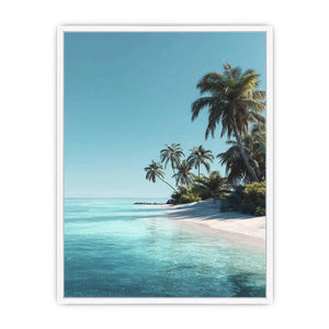 Tropical palm beach canvas print for serene coastal bedroom decor.