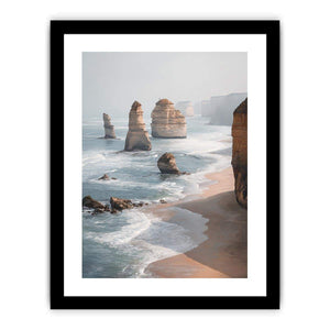 Twelve Apostles coastal canvas art with limestone cliffs and ocean for living room decor.