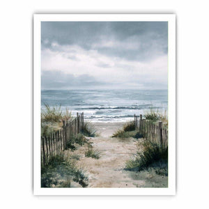 Coastal beach pathway watercolor artwork for coastal living room decor