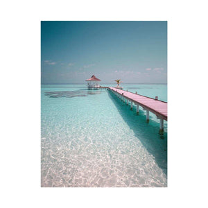 Pier over tropical lagoon artwork for coastal living room decor
