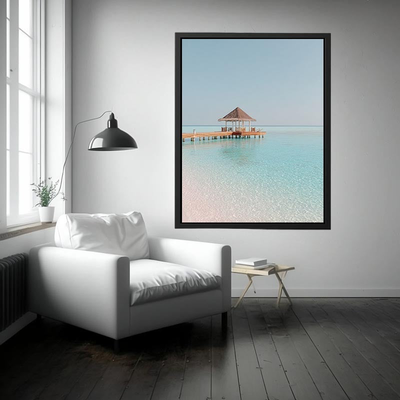 Pavilion above clear water artwork for coastal living room decor